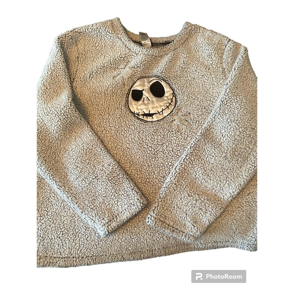 Disney Women's Gray Jack Skellington Faux Fur Sherpa Sleepwear Sweater Sz XL